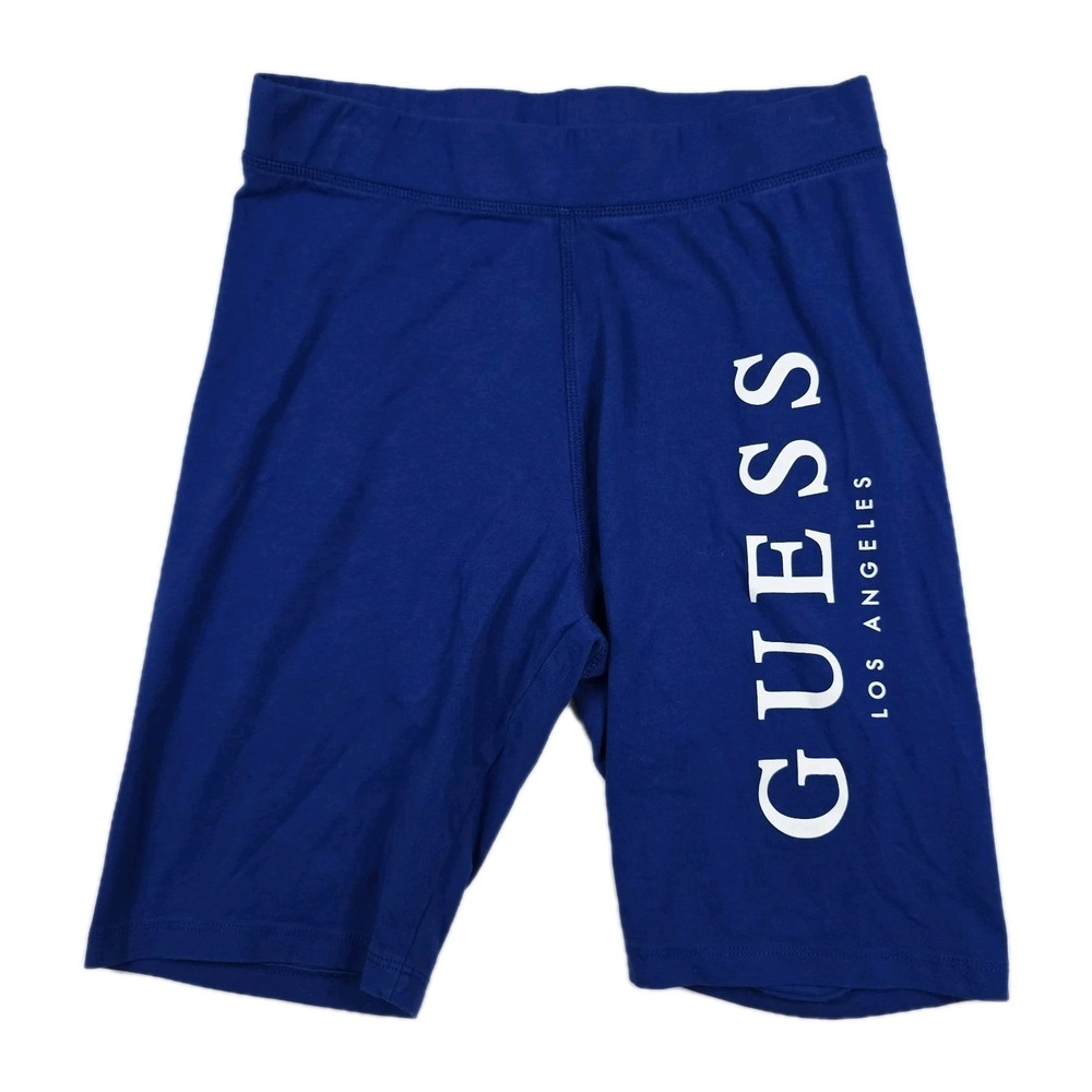 Guess Women's Size Medium Blue Logoโ Front Biker Shorts Athletic